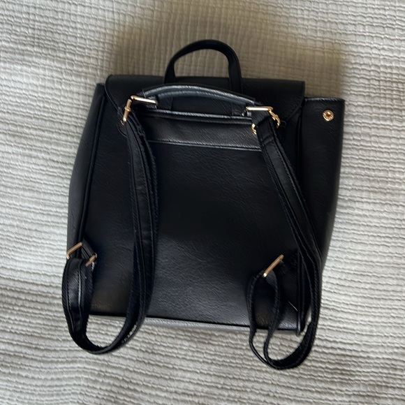 Black Faux Leather Backpack Purse w/ Gold Hardware - Picture 8 of 8